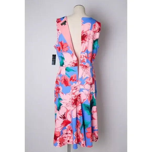 Tahari ASL Floral Midi Dress 14 A-Line Baby Shower Wedding Guest Vacation Resort - Picture 7 of 10